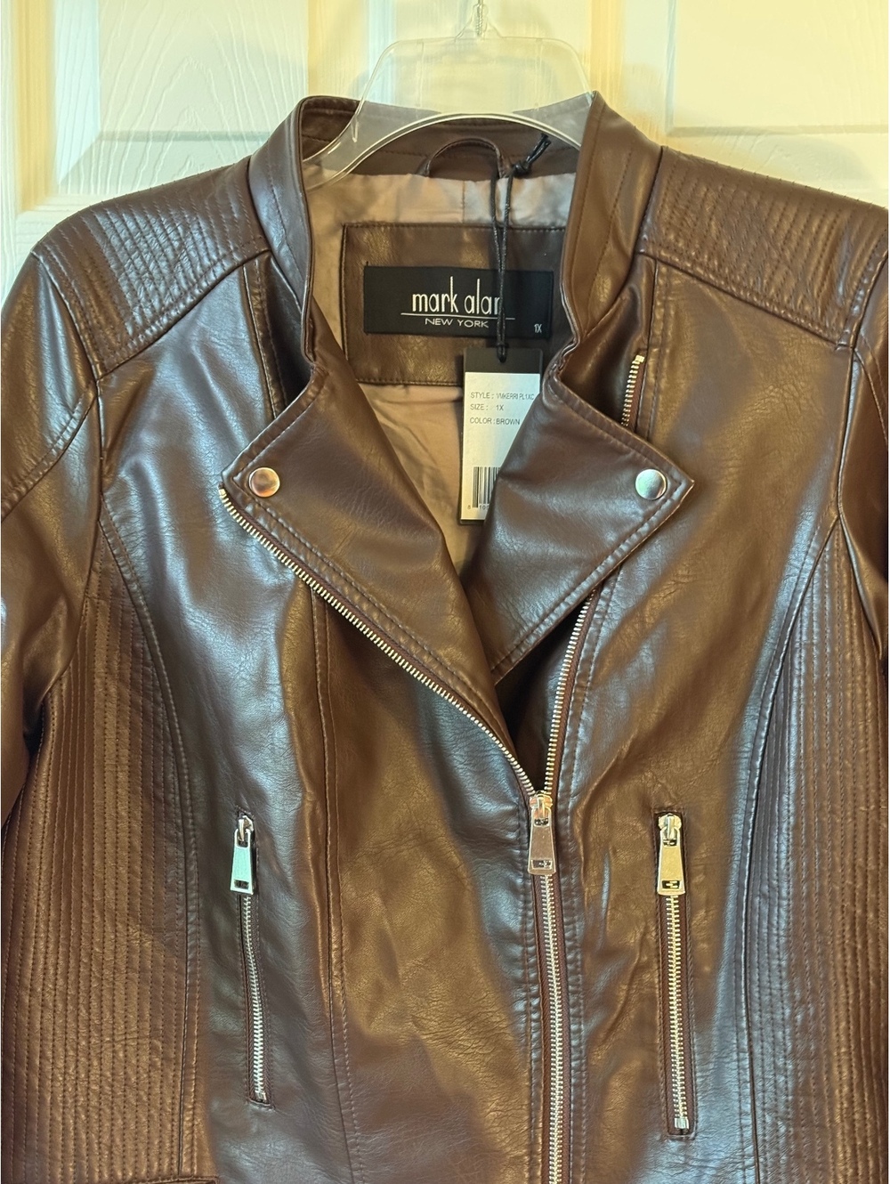 Mark Alan Brown Faux Leather Moto Jacket Size 1X